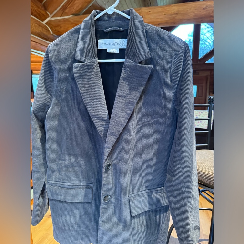 Corduroy casual jacket. Greyish color. Size small.